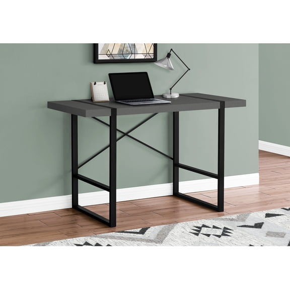 Computer Desk - Thick-Panel Desktop / Inset Metal Legs - 48"L - Modern Grey / Black