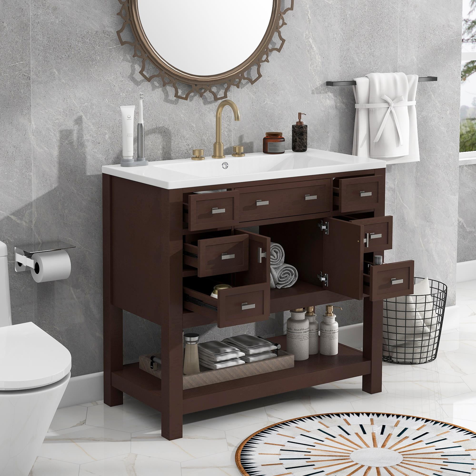 Ktaxon 36'' Bathroom Vanity with Sink, Modern Bathroom Storage Cabinet ...
