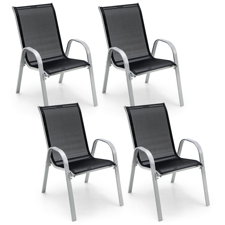 Aimee Lii 4 Pieces Stackable Patio Dining Chairs Set with Armrest, Outdoor Patio Furniture, Black Aimee Lii 4 Pieces Stackable Patio Dining Chairs Set with Armrest, Outdoor Patio Furniture, Black