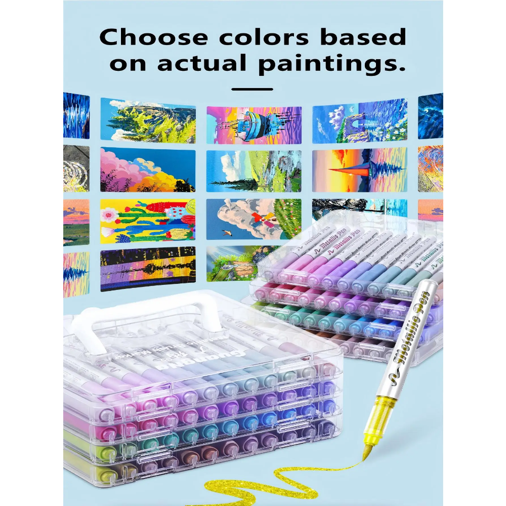 12/24/36/48 Metallic Brush Paint Marker Pens, Permanent Art Markers, DIY Resin Mold Drawing Painting Supplies Craft Markers Pen