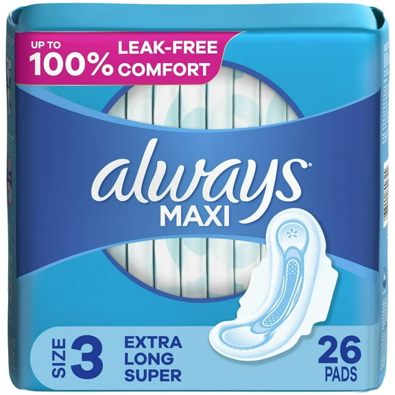 Always Maxi Size 3 Extra Long Super Pads with Flexi Wings, 26 Count, 2 Pack