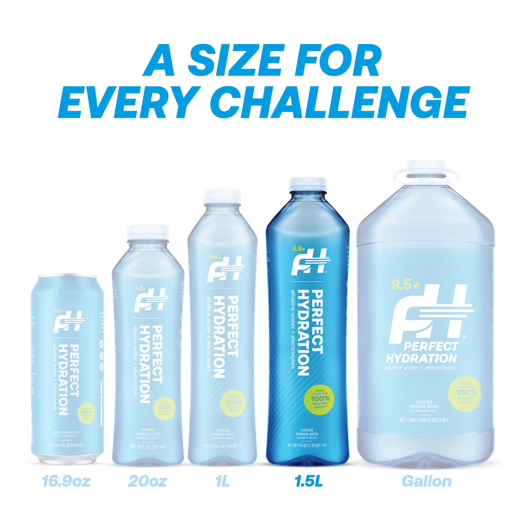 Perfect Hydration 9.5 pH Alkaline Water, Electrolytes for Taste, Bottles Made with 100% Recycled Plastic, 1.5-Liter, Case of 12 Bottles, 2 Cases