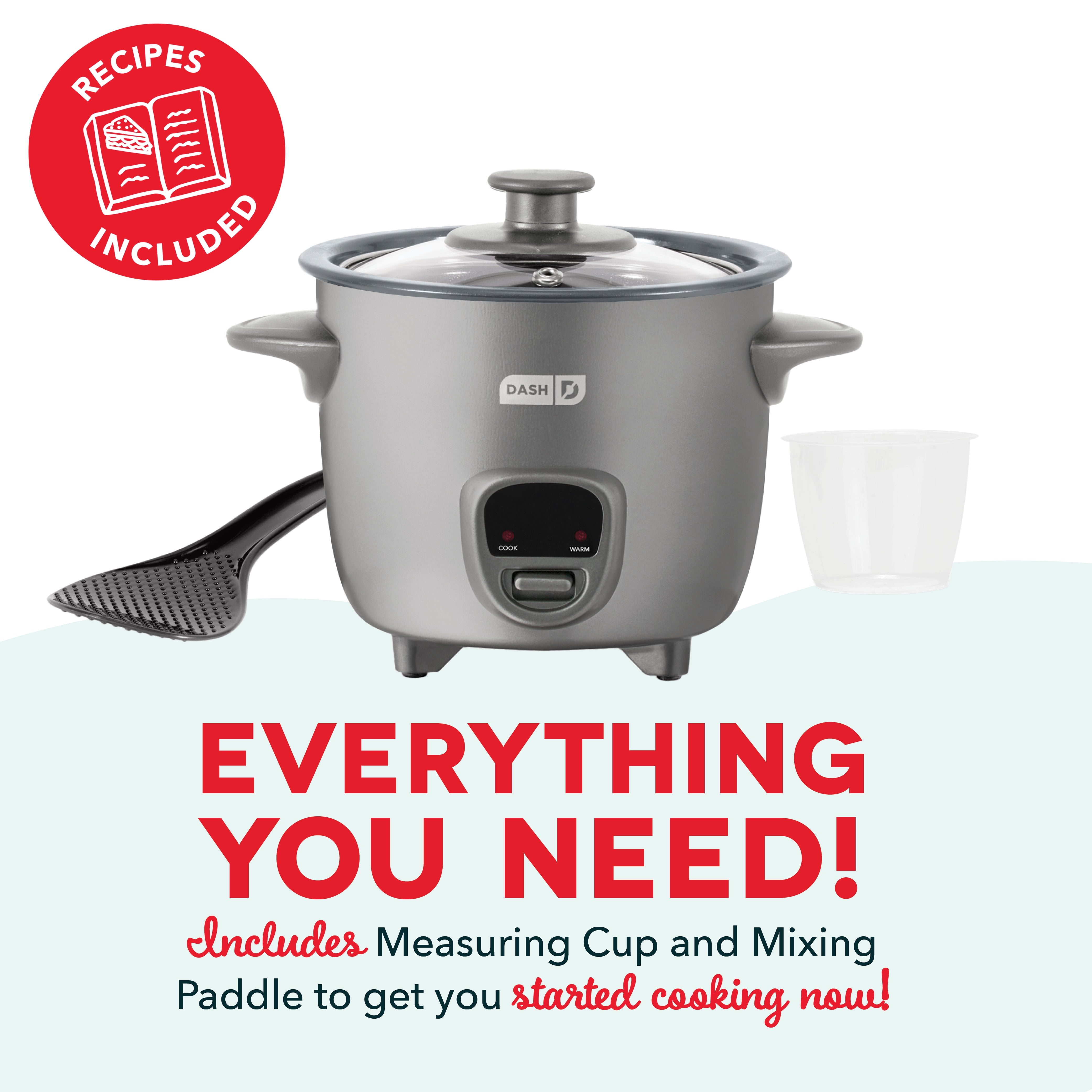 Dash Mini Rice Cooker Steamer with Removable Nonstick Pot, Keep Warm Function & Recipe Guide, .5 Quart, for Soups, Stews, Grains & Oatmeal, Graphite
