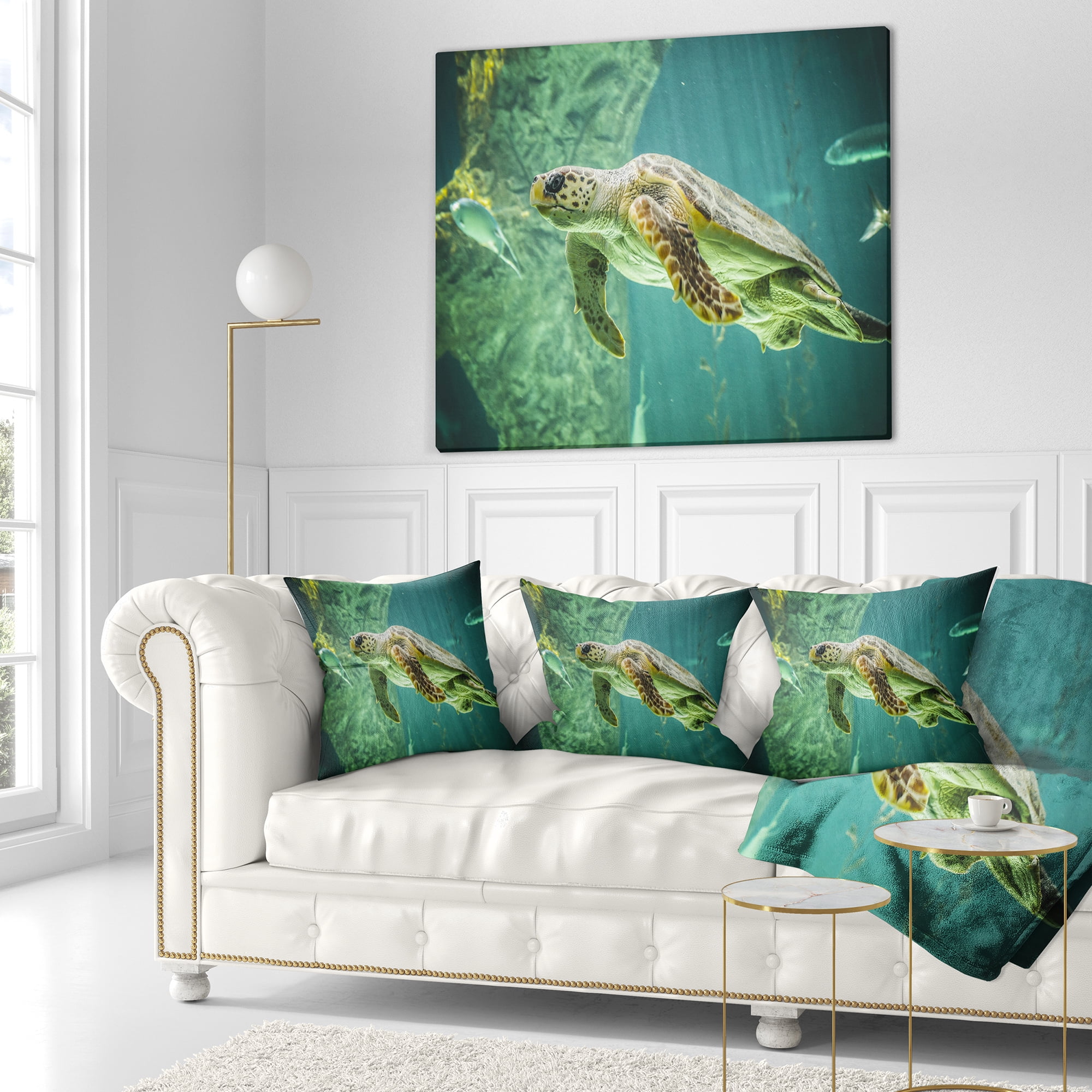 Designart Huge Turtle Swimming - Animal Throw Pillow - 18x18