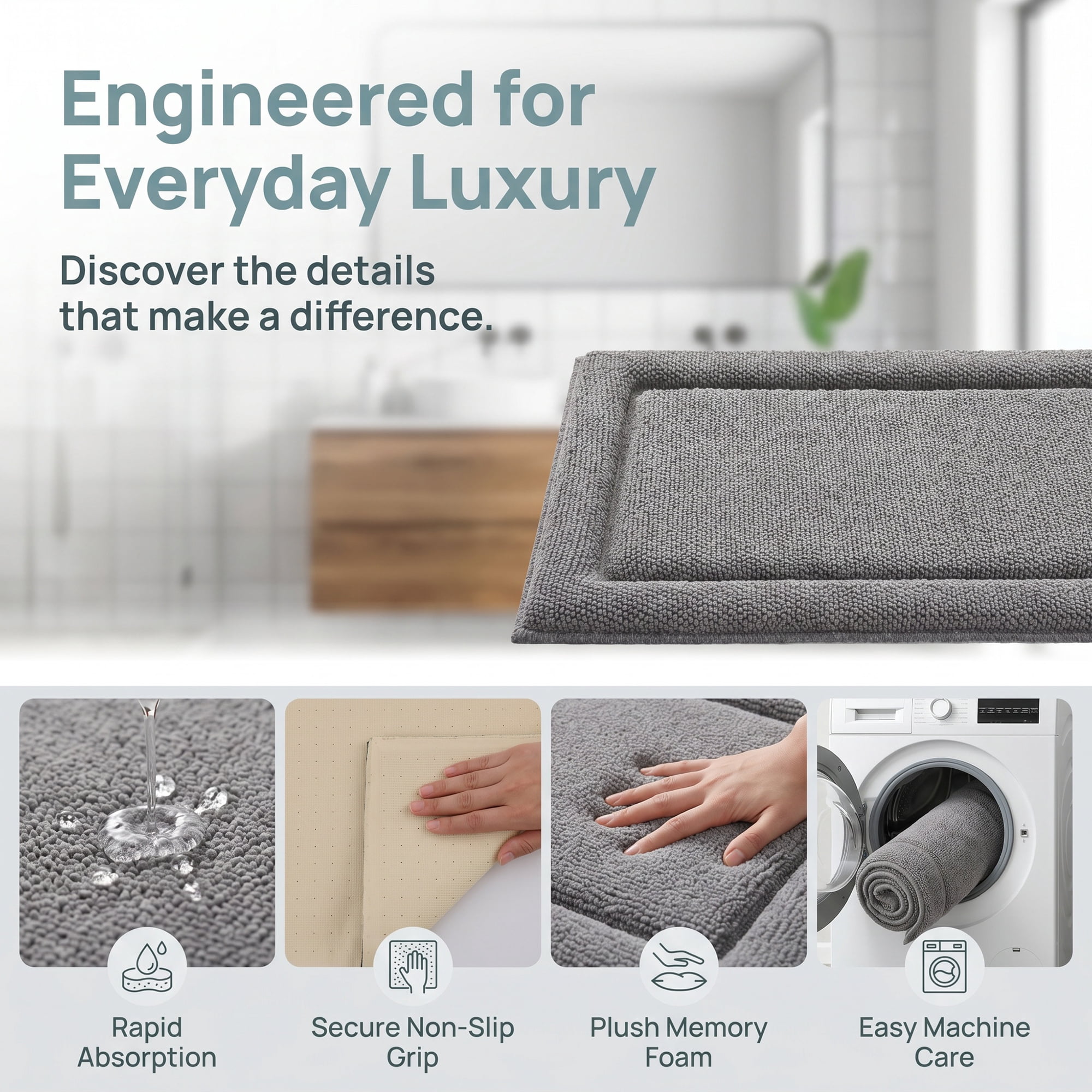 Unique Bargains Ultra Soft Shaggy Bath Mat Super Absorbent Non Slip Mat Gray 24" x 17"