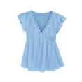 thumbnail image 4 of Ovbmpzd Summer Going Out Tops for Women Crochet Light Blue Casual V-Neck Classic Fit Short Sleeve Blouses & Tops Work Tops for Women,L, 4 of 6
