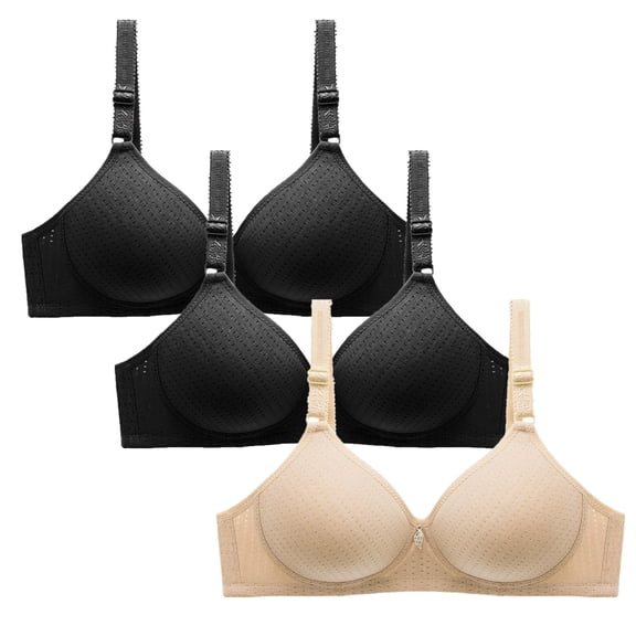 qolati 3PC Women T-Shirts Bras Comfortable Soft Wireless Minimizers Bra Plus Size Breathable Seamless Gathered Sports Bras