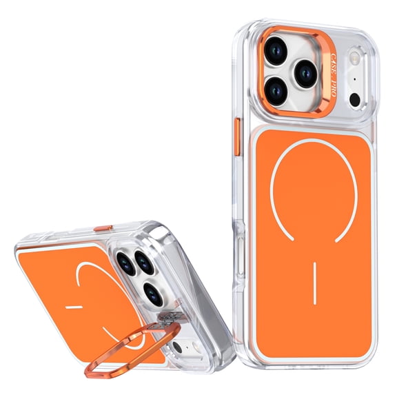 Rugged Phone Case for Apple iPhone 17 Pro Max, Camera Lens Kickstand Cover Compatible with Magsafe Drop Protection for Women Men,Orange