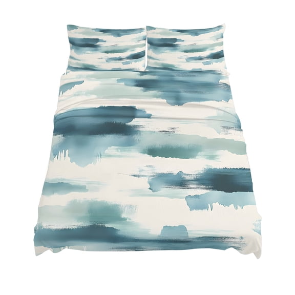 Full Size Teal Sheet Sets Watercolor Modern Abstract Art Decoration Soft Breathable Microfiber Bed Sheets Deep Pockets 4 Piece Bed Sheets Set, 1 Fitted Sheet, 1 Flat Sheet & 2 Pillowcases