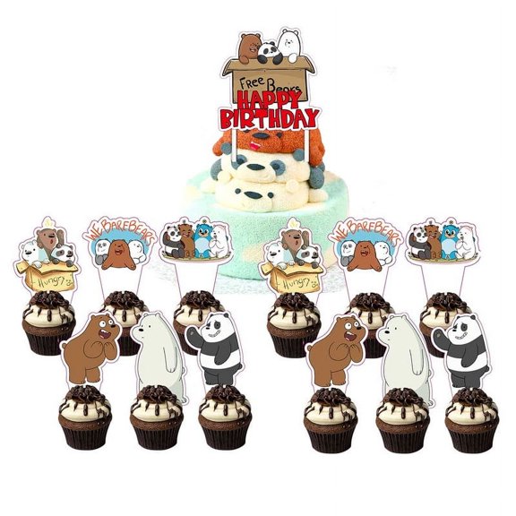We Bare Bears Cake Topper CupcakeS Set Birthday Party Supplies Decoration Decor Kit