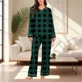 thumbnail image 2 of UAMVSH Pajama Sets for Women 2 Piece Plaid Long Sleeve Loungewear Loose Casual V Neck Tops and Pants Pj Set Fall Winter Outfits, 2 of 7