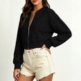 thumbnail image 2 of DIOAZUD Women's Cropped Zip up Sweatshirts Long Sleeve Full Zip Sweatshirt Jacket Collarless V Neck Casual Crop Cardigan Fall Clothes Black S-XXL, 2 of 7
