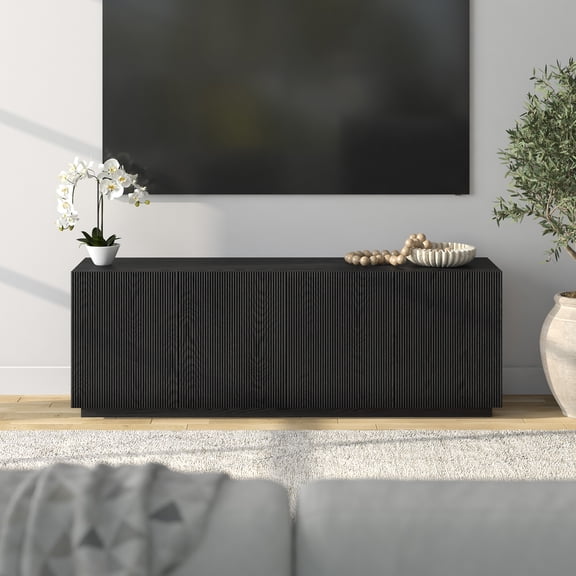 Halifax Rectangular Fluted TV Stand for TV's up to 75" in Black Grain