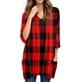 thumbnail image 4 of Bbyeadc Women's Tunics 3/4 Length Sleeve Plaid Prints Tunic Tee V Neck Comfortable Loose Fit Top Casual Going Out Blouse with Pocket,Red(M), 4 of 6