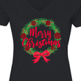 thumbnail image 4 of Inktastic Merry Christmas Wreath with Red Bow and Ornaments Women's V-Neck T-Shirt, 4 of 5