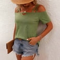 thumbnail image 5 of Wenyuyu Womens Cold Shoulder Tops Summer Solid Cut Out T-Shirts Double Straps Short Sleeve Going Out Blouses Green M, 5 of 6