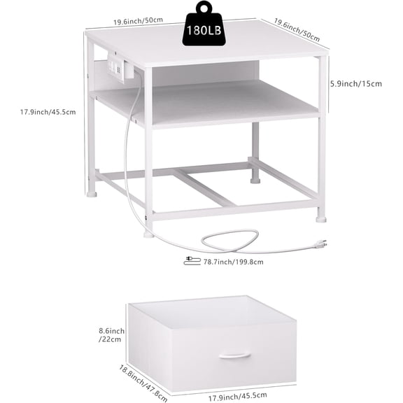 180 lb Mini Fridge Table with Drawer Fridge Shelf, Mini Fridge Cabinet with Storage,Heavy Duty Fridge Standwith Charging Station, 4 Adjustable Feet for Home Kitchen (White)