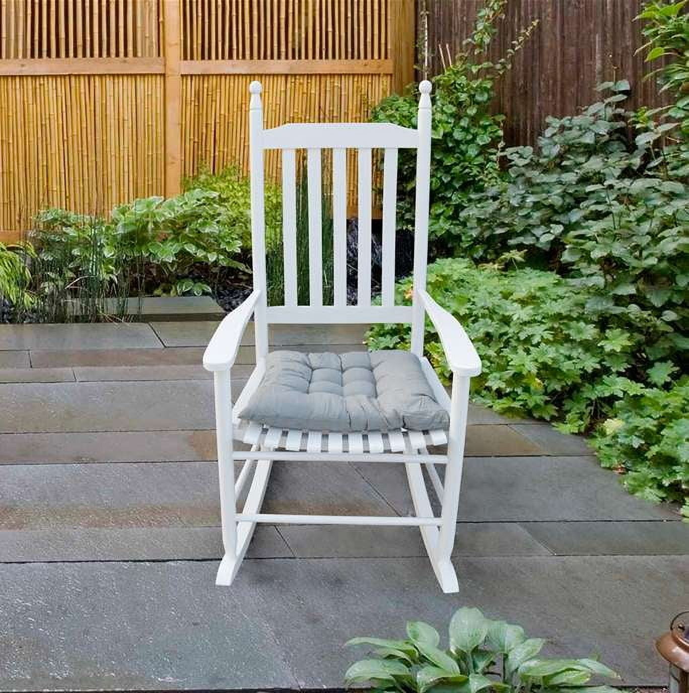 Outdoor Wooden Rocker Chair, Finished Porch Leisure Rocking Chair No Mat Needed for Patio Garden, White