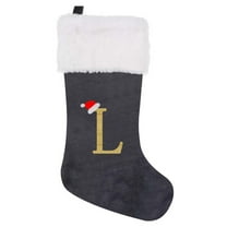 AuroraX Gray Velvet Christmas Stocking with Initials Personalized Embroidered Monogrammed Xmas Stocking Plush 16" Candy Stocking Bag for Holiday Decoration Gifts for Fireplace