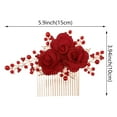 thumbnail image 2 of 2PCS Red Flower Hair Comb Gold Rose Bridal Side Combs Floral Rhinestone Pearl Combs Vintage Decorative Crystal Emerald Headpiece Wedding Sparkly Hair Accessory for Women, 2 of 7
