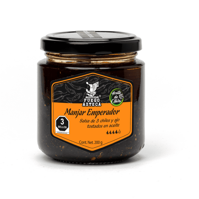 FUEGO AZTECA 4-Pack Manjar Emperador Salsa Premium mezcla de Chiles y Ajo tostados en Aceite de Oliva
