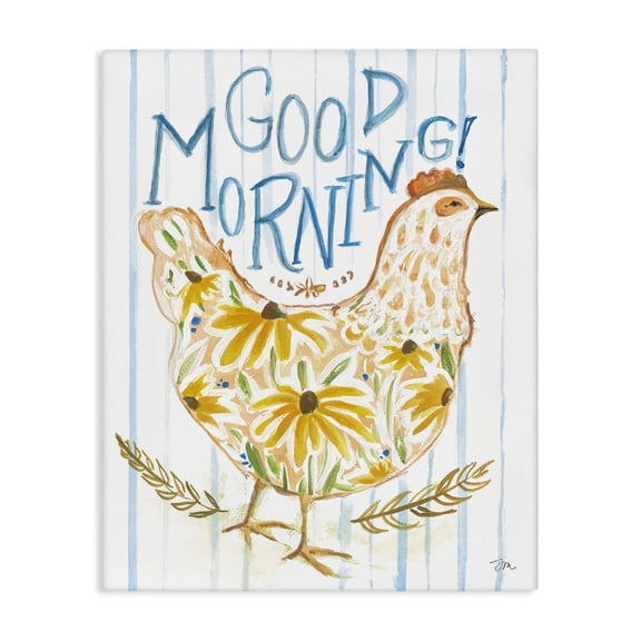 Stupell Industries Good Morning Farmhouse Hen Quotes and Sayings Painting Wrapped Canvas Canvas Art Print Wall Art, 16 x 20