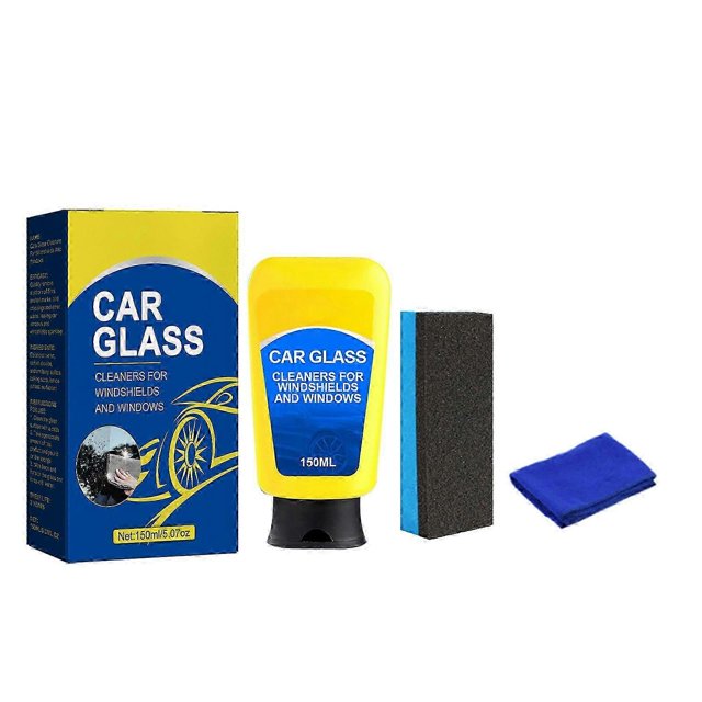 Car Glass Cleaner with Sponge, Car Glass Oil Film Cleaner, Water Spot Remover, Glass Cleaner for Auto and Home Eliminates Coatings 150ml