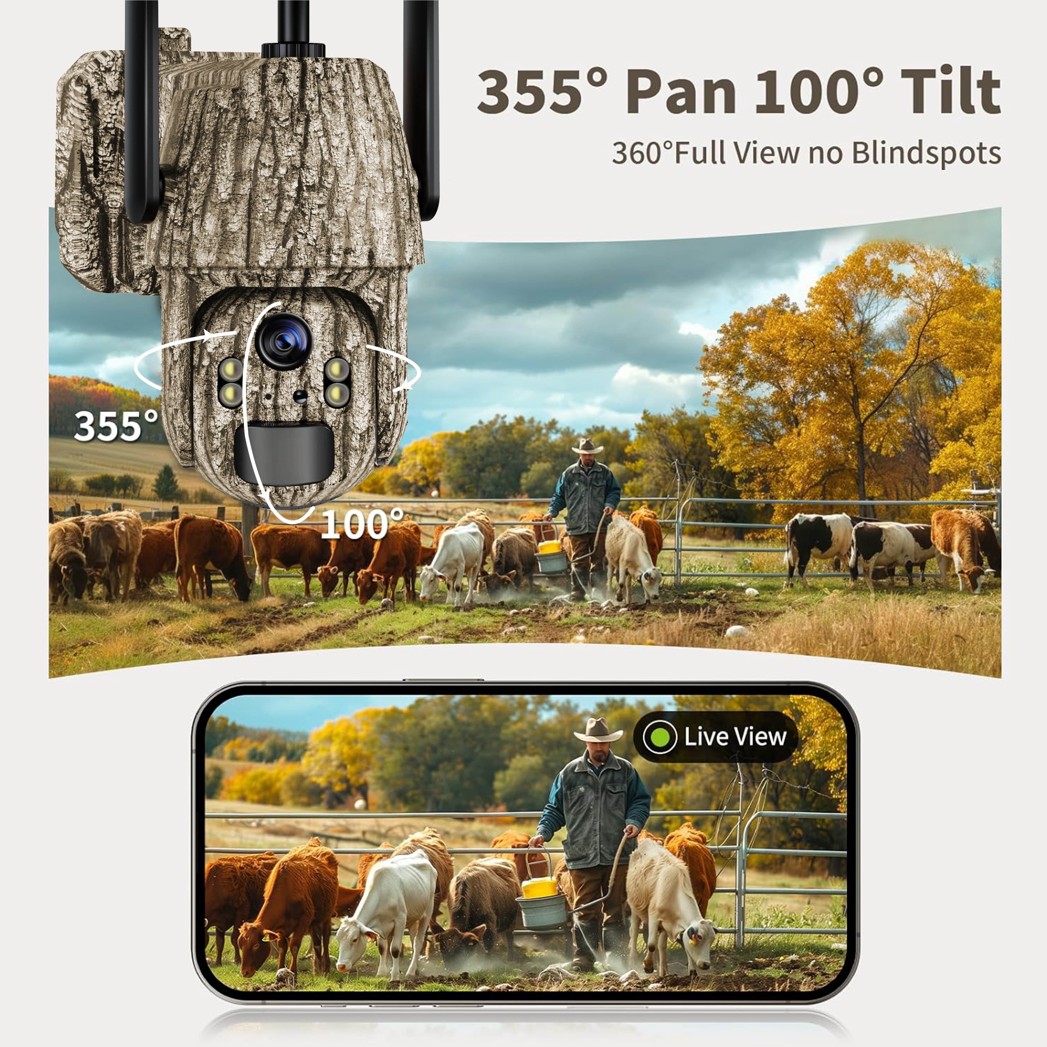 GMOX 4G Cellular Solar PTZ Trail Camera, 360° Live View Game Cam, Camo, 1 Pack