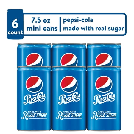 Pepsi Cola with Real Sugar Soda Pop, 7.5 oz, 6 Pack Mini Cans