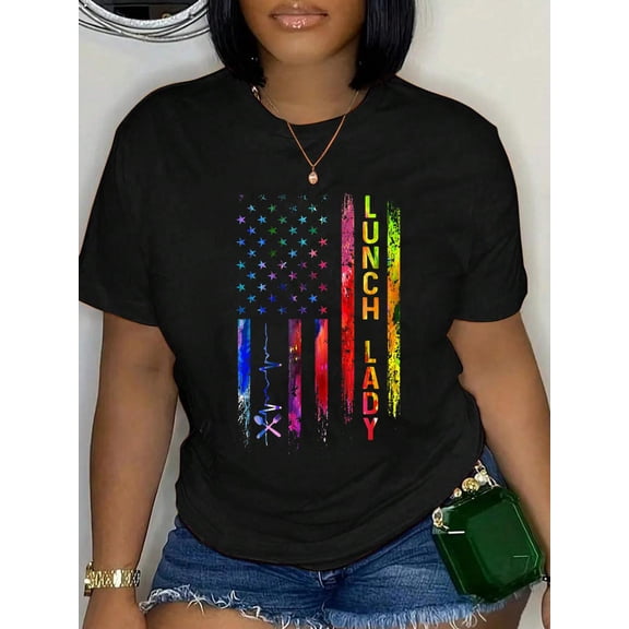 Cotton Lunch Lady School Food Attendant Ladies T-Shirt Women's Graphic Tee Casual Tops