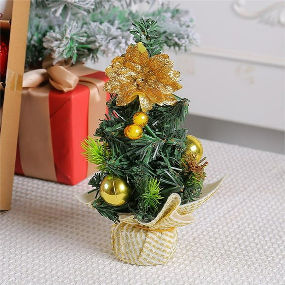 Fnochy Tabletop Mini Christmas Tree, Artificial Small Xmas Tree Decor with Ornaments Miniature Tree with Ball, Snow and Baubles for Crafts Home Desktop Desk Festive Holiday Decoration, 7.87" Tall
