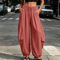 thumbnail image 2 of Noric Women Balloon Jogger Casual Pants High Waist Drawstring Elastic Waist Tie Hem Full Length with Pockets Lightweight Loose Fit Trousers, 2 of 9