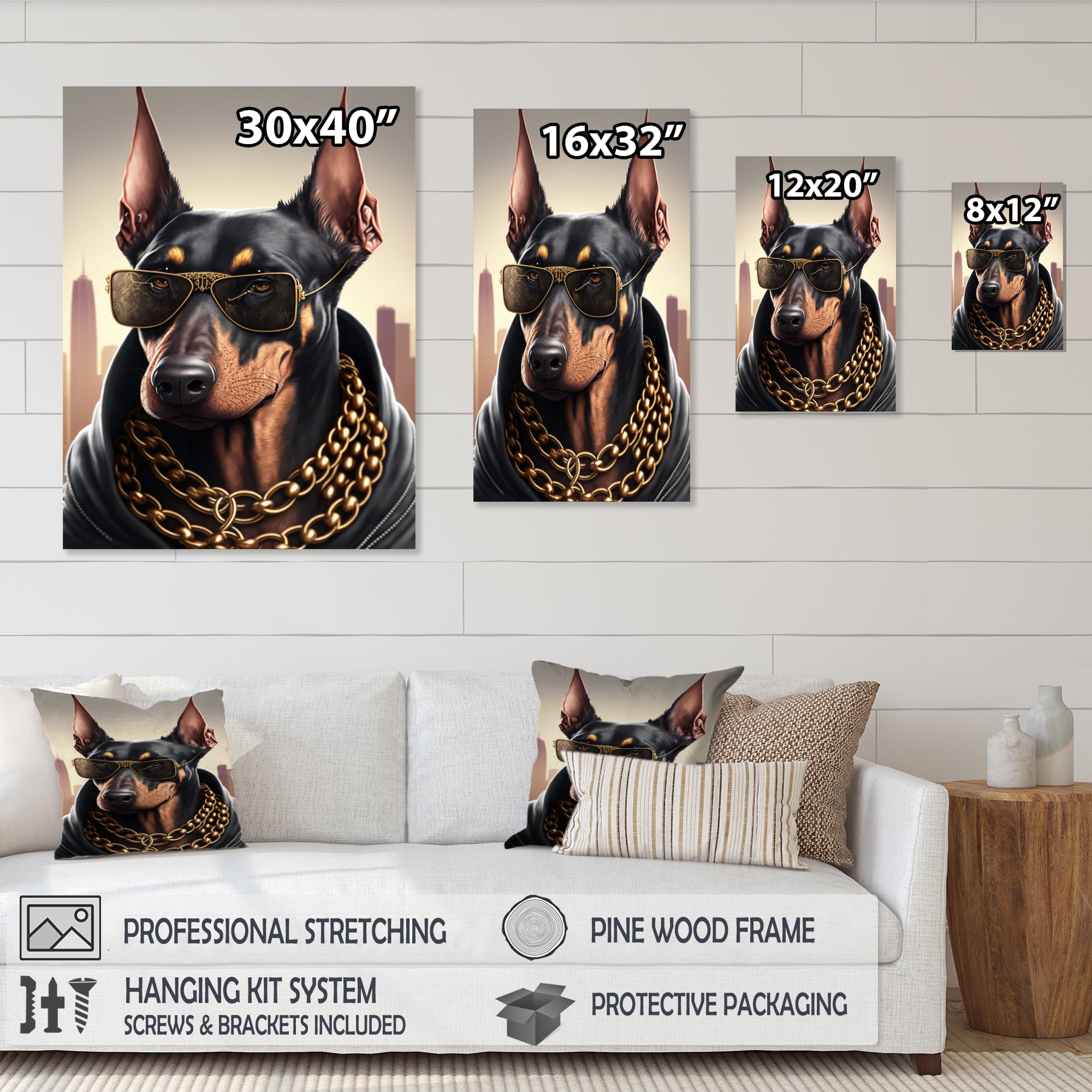 Designart Doberman Gangster In NYC I Canvas Wall Art