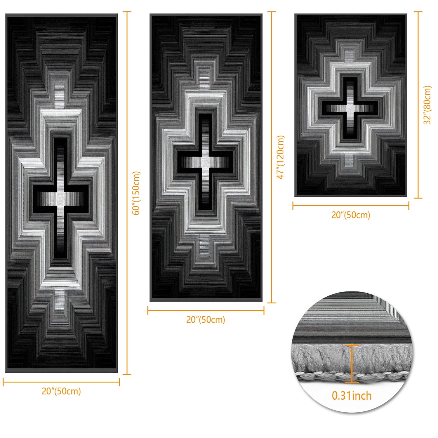 3 Piece Kitchen Rug Set, Non-Slip And Washable, Abstract Pattern Kitchen Hallway Rug, Soft And Comfortable, Suitable For Sinks, Floors, Entrances, Hallways and Bathrooms