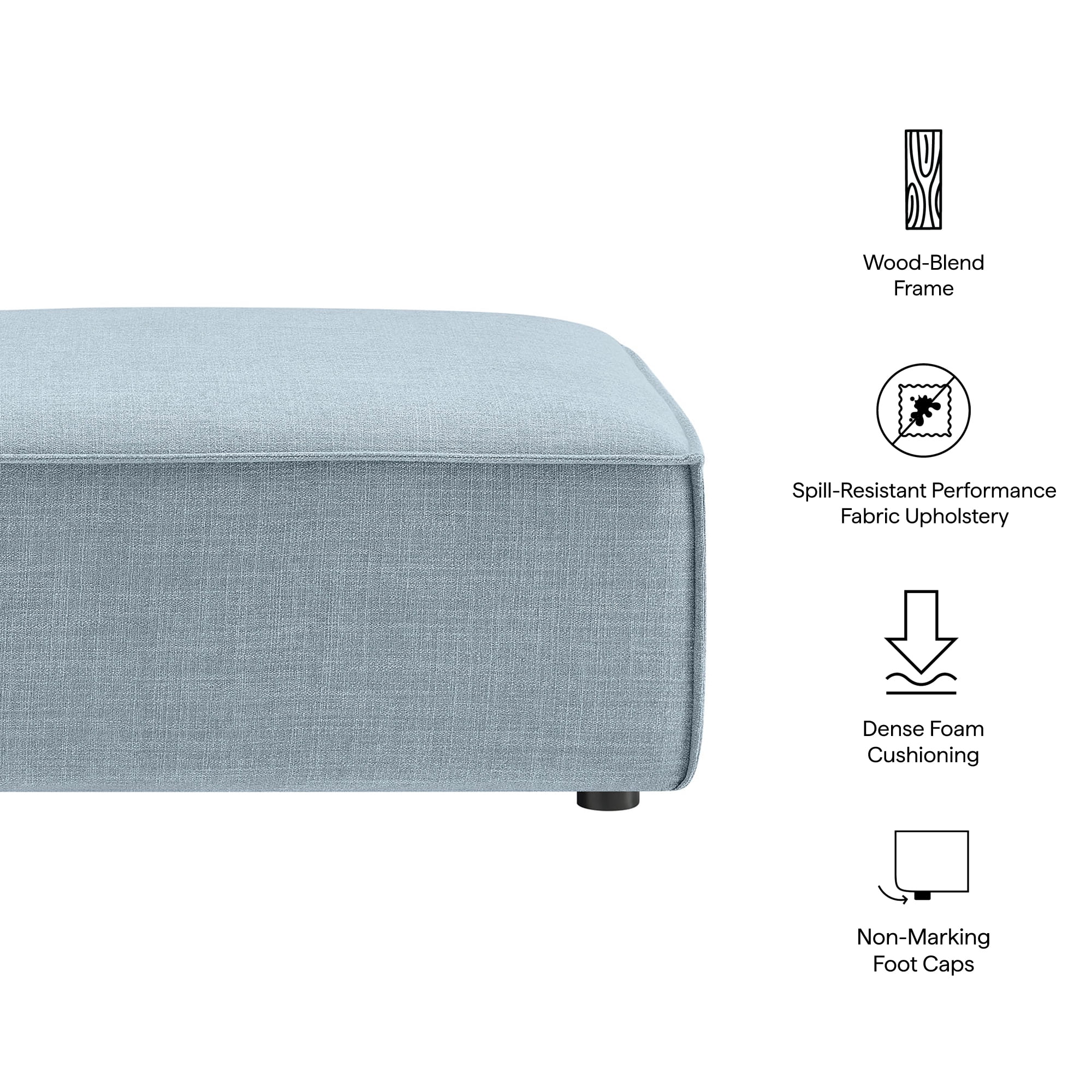 Restore Performance Fabric Upholstered Modular Ottoman in Sky