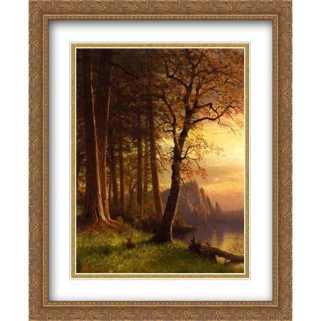 Sunset in California Yosemite 2x Matted 28x34 Large Gold Ornate Framed Art Print by Bierstadt, Albert