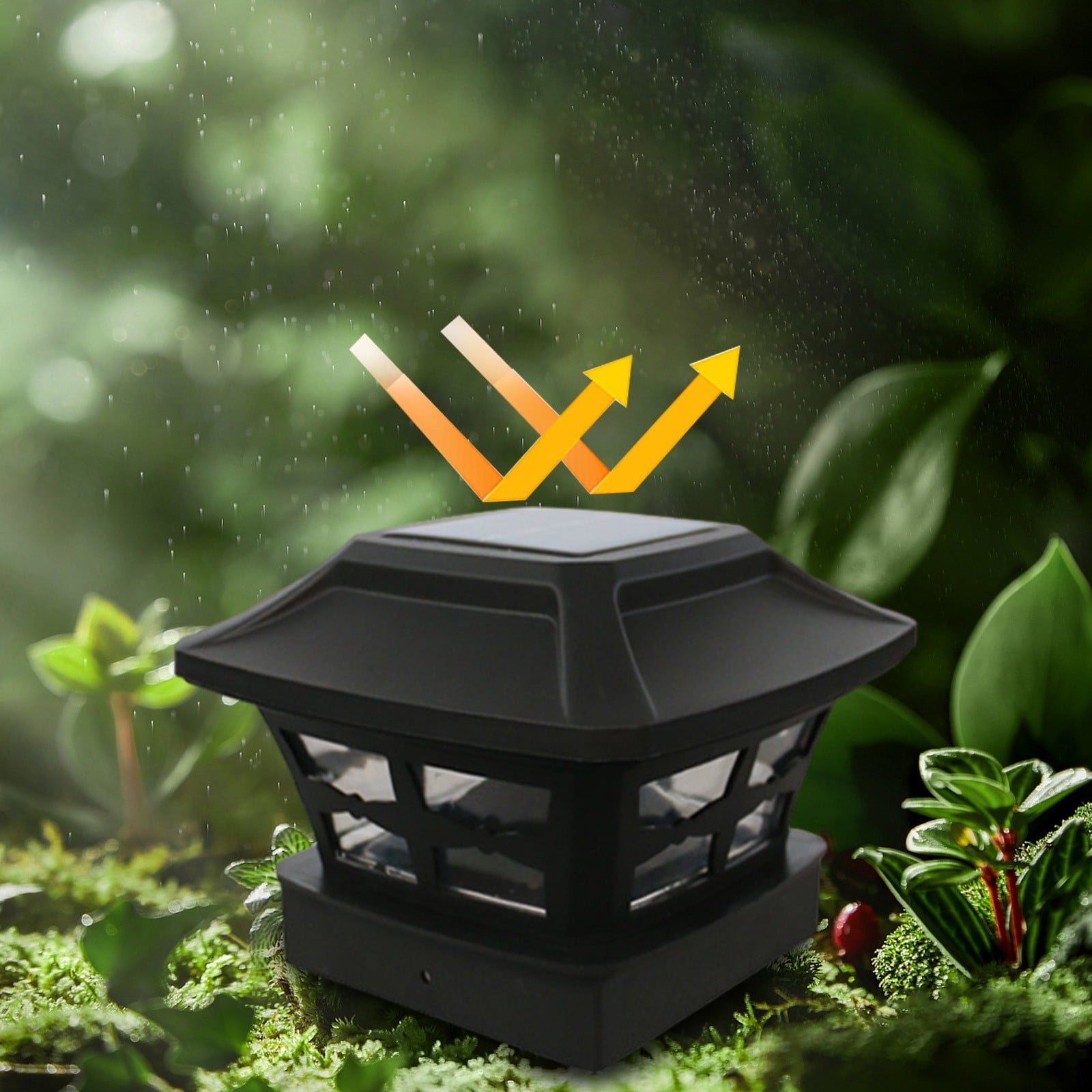 Solar Post Lights Outdoor Glass LED Fence Cap Light for 10.5x10.2cm/4.12x4.02in Posts Deck Patio Garden Decoration White/Black Lighting