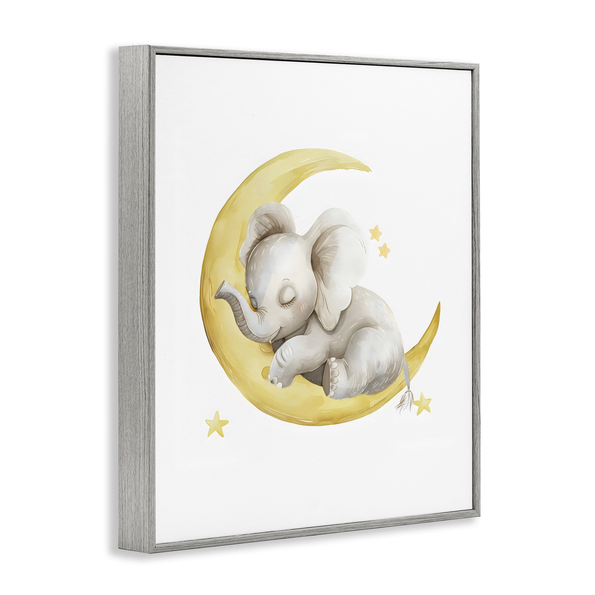 Stupell Industries Sleeping Elephant on Yellow Moon Gray Framed Giclee Art, design by LSR Design Studio