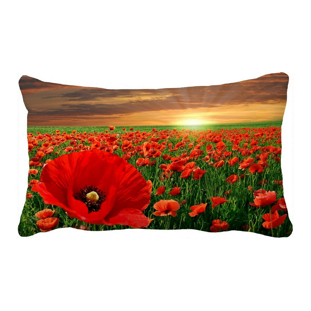ZKGK Poppy Flowers Pillowcase Home Decor Pillow Cover Case Cushion Two