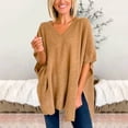 thumbnail image 5 of DondPO Sweaters for Women Long Sleeve Shirts Women's Solid Color Pullover V Neck Sweater Stripe Knit Fashion Poncho Cape V Neck Loose Sweater Sweater Womens Tops Cute Tops Khaki S, 5 of 7