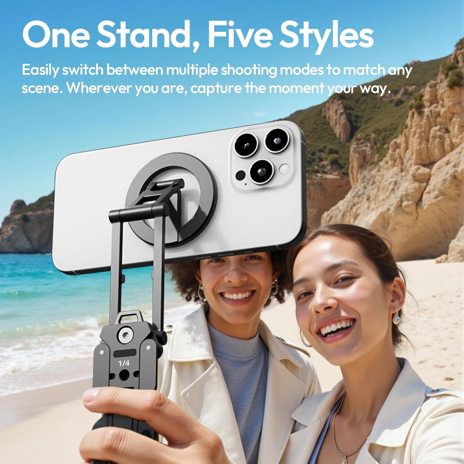 Ulanzi Magnetic Phone Tripod Stand, Foldable Mini Tripod with MagSafe Phone Holder & Cold Shoe Mount