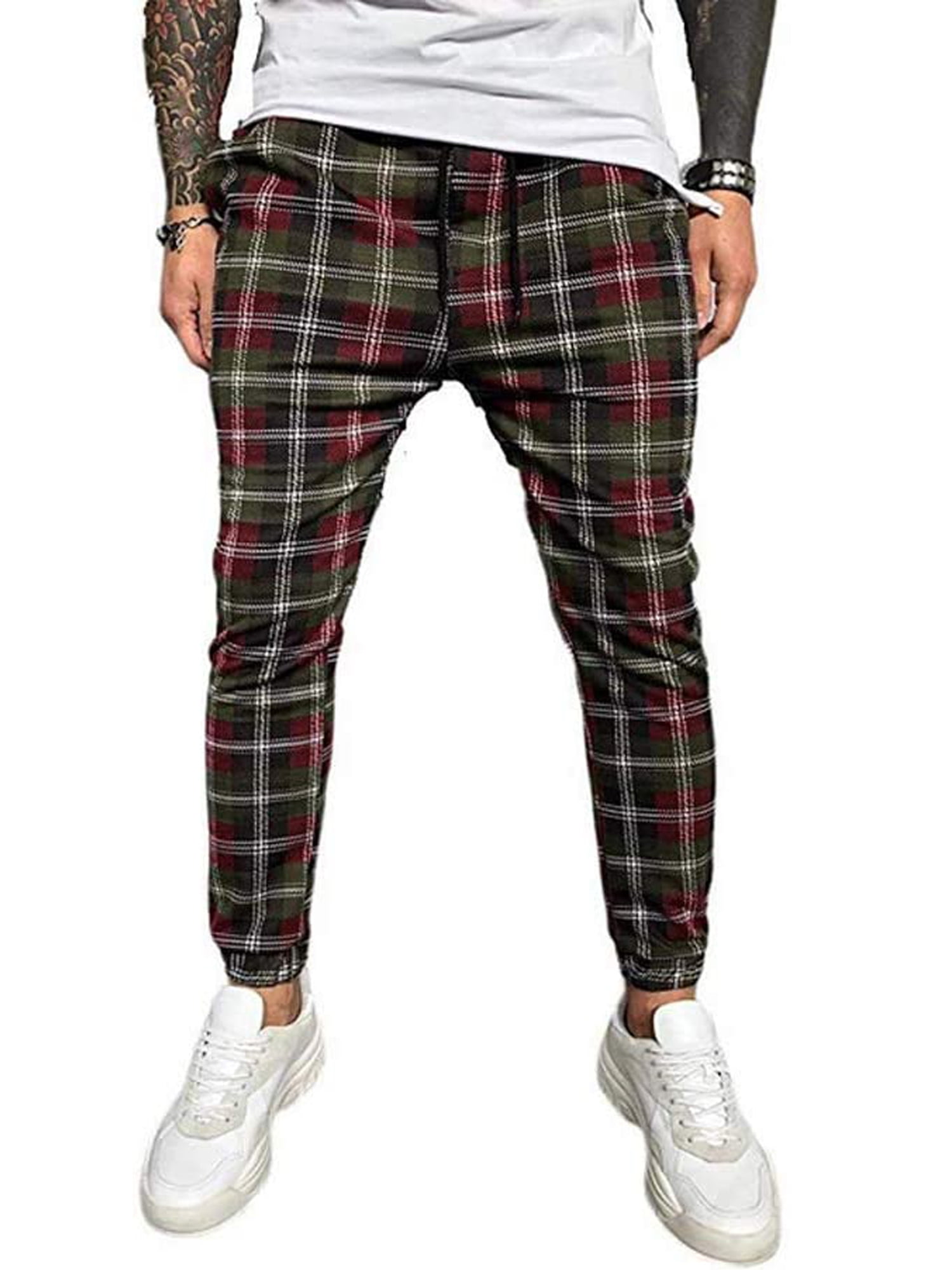 red plaid joggers mens