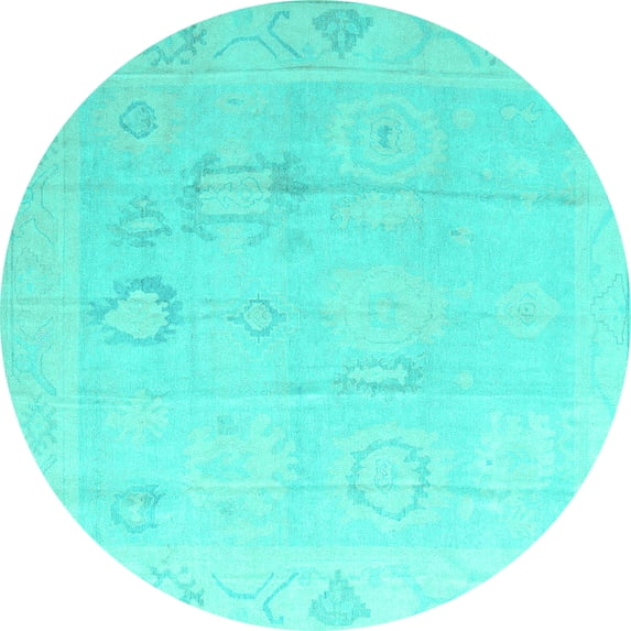Ahgly Company Indoor Round Oriental Turquoise Blue Traditional Area Rugs, 3' Round