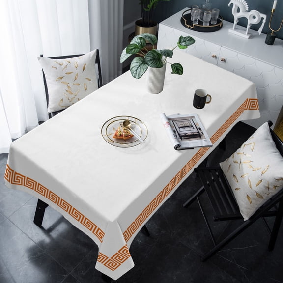 Orange Geometric Tablecloth Rectangle Table Cloth 60x120 , Waterproof Tablecloth Outdoor Table Cloth, Modern Key Greek Design Abstract Art Washable Table Cover for Kitchen Dining Party