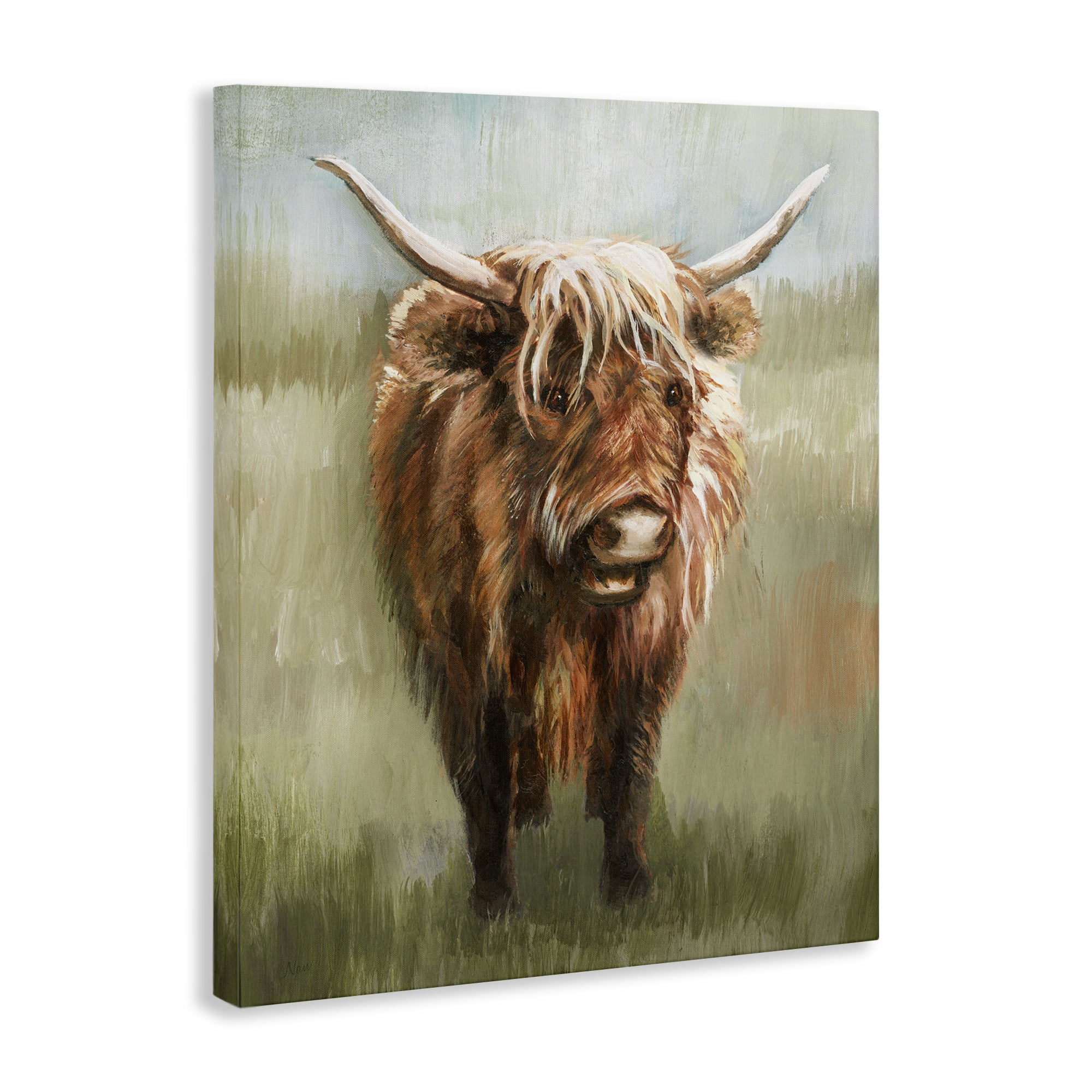 Stupell Industries Highland Cattle Painting Animals & Insects Painting Gallery Wrapped Canvas Art Print Wall Art, 24 x 30
