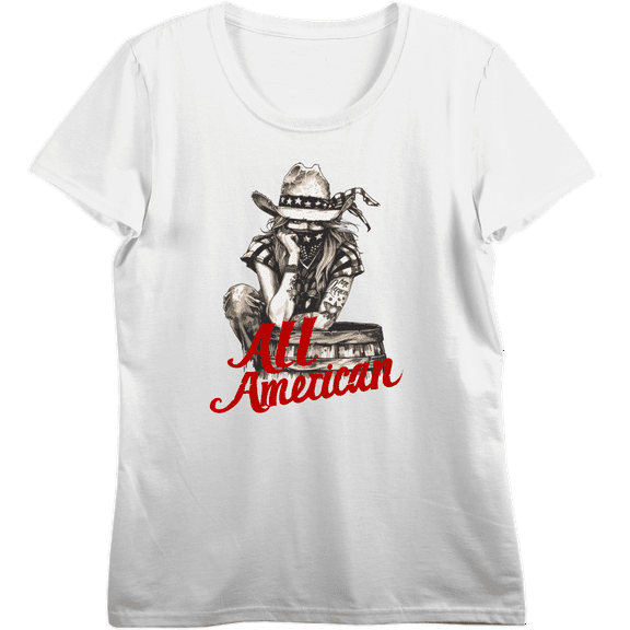 All American Cowgirl Women's Vivid White Crew Neck Short Sleeve Top-Medium