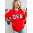 thumbnail image 6 of Women's Red Floral USA Graphic Cuffed Sleeve Crew Neck Tee - [ZhiHiMeRi] | (US 20-22)2XL, 6 of 7
