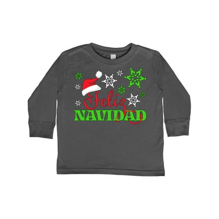 

Inktastic Feliz Navidad with Santa Hat and Green Snowflakes Gift Toddler Boy or Toddler Girl Long Sleeve T-Shirt