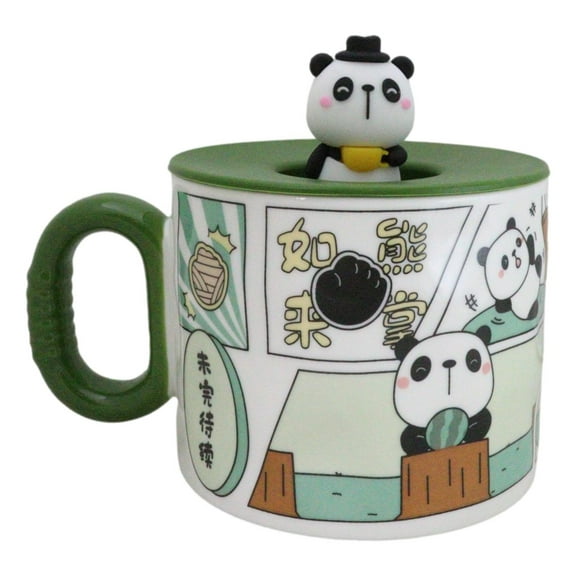 Whimsical Kung Fu Panda Bear Diary Cartoon Ceramic Mug With Silicone Lid