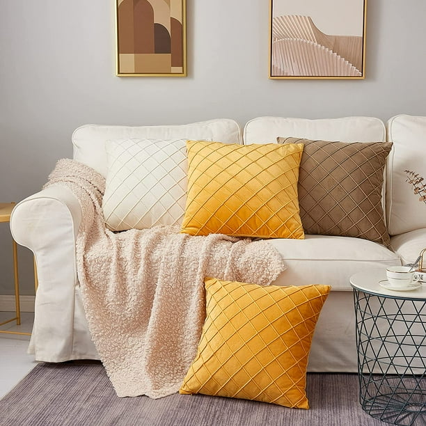 IGUOHAO Velvet Cream Throw Pillow Covers 18 x 18 Inches Decorative Throw Pillows for Couch Sofa Bed Beige Square Cushion Covers with Zipper Closure Set of 2 Yellow 22 x 22 Walmart